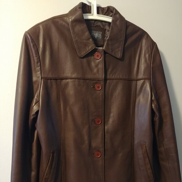 Like New Belansia Espania Leather Jacket, Size 16, Suede Edging, Brown - Picture 1 of 7